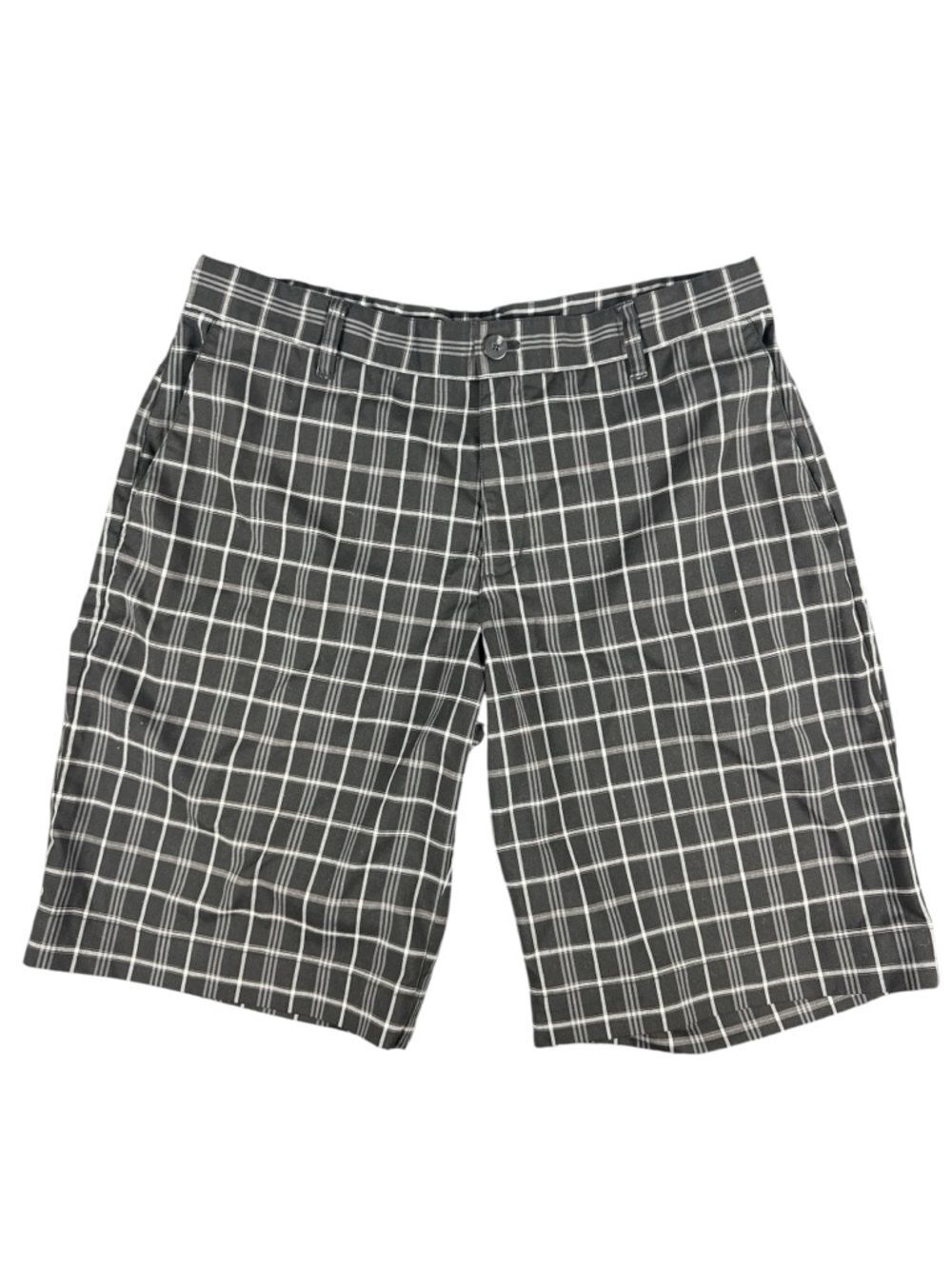Adidas Men’s Plaid Golf Shorts Size 34 Black Gray Windowpane Stretch Performance